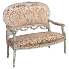 Antike französische bemalte Canape-Sessel im Louis-XVI.-Stil ~