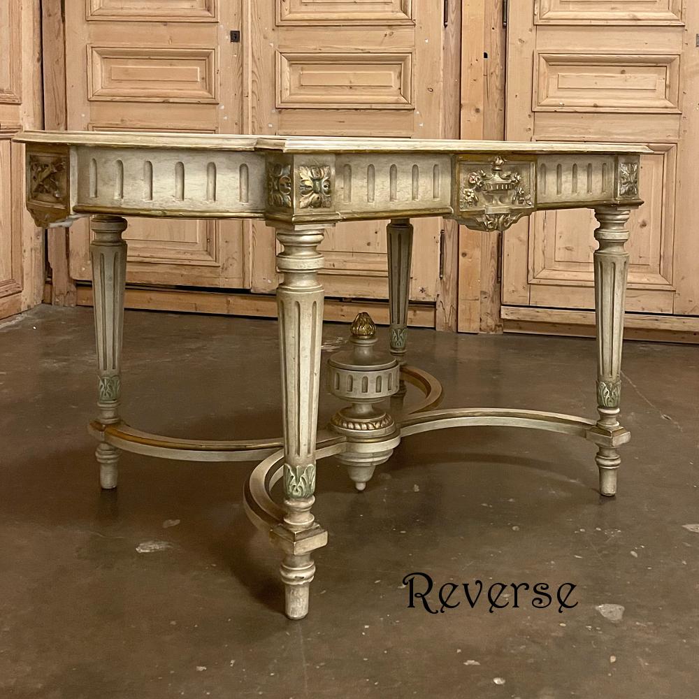 Hand-Carved Antique French Louis XVI Painted Center Table For Sale