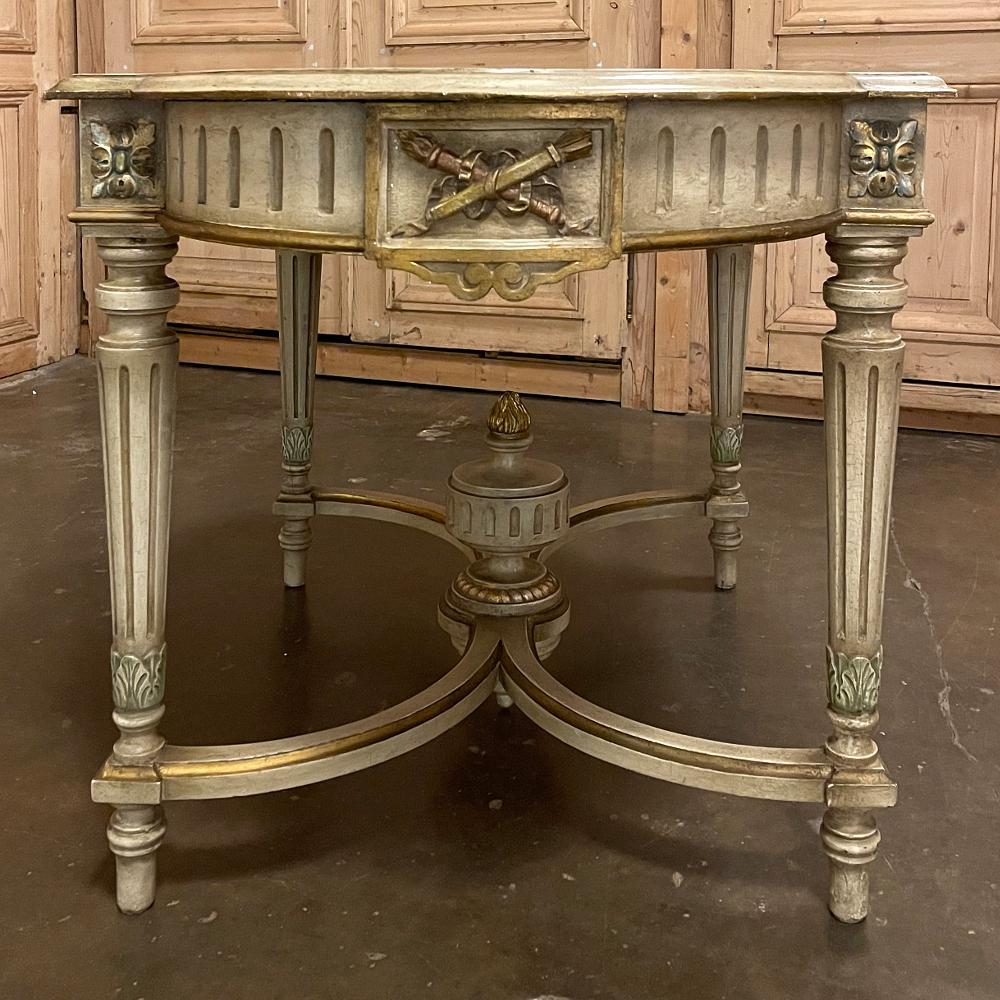 Wood Antique French Louis XVI Painted Center Table For Sale