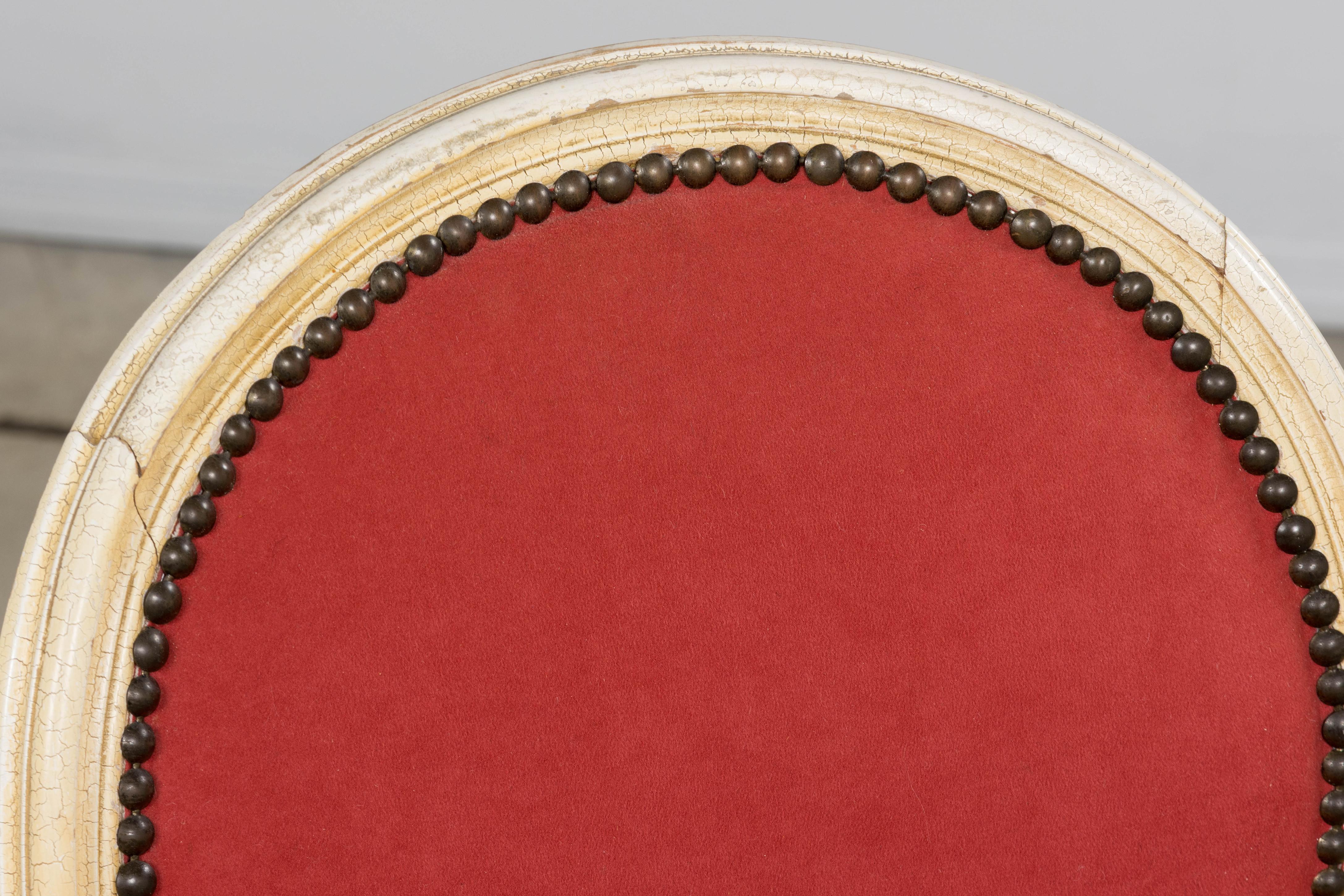 Antique French Luigi XVI  Sedie da pranzo dipinte in velluto lampone - Set di 8 in vendita 2