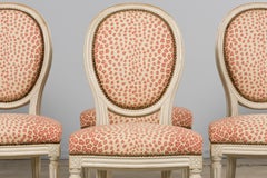 Antique French Louis XVI Painted Dining Chairs W/ Leopard Jacquard - Set of 6