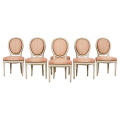 Antique French Louis XVI Painted Dining Chairs W/ Leopard Jacquard - Set of 6 Antique French Louis XVI Painted Dining Chairs W/ Leopard Jacquard - Set of 6