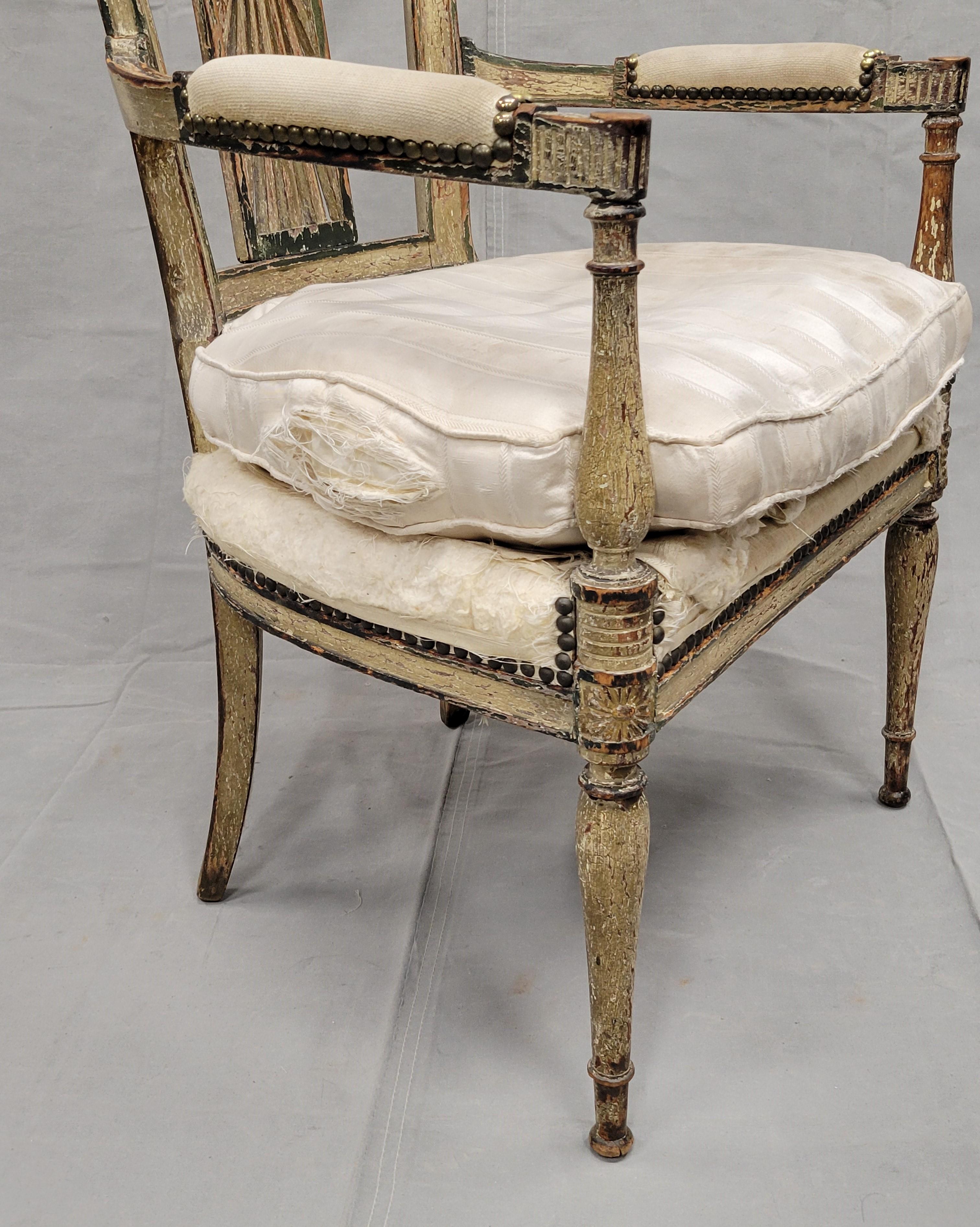 Antique Maison Jansen Style French Louis XVI Painted Fauteuil Chairs - a Pair For Sale 7