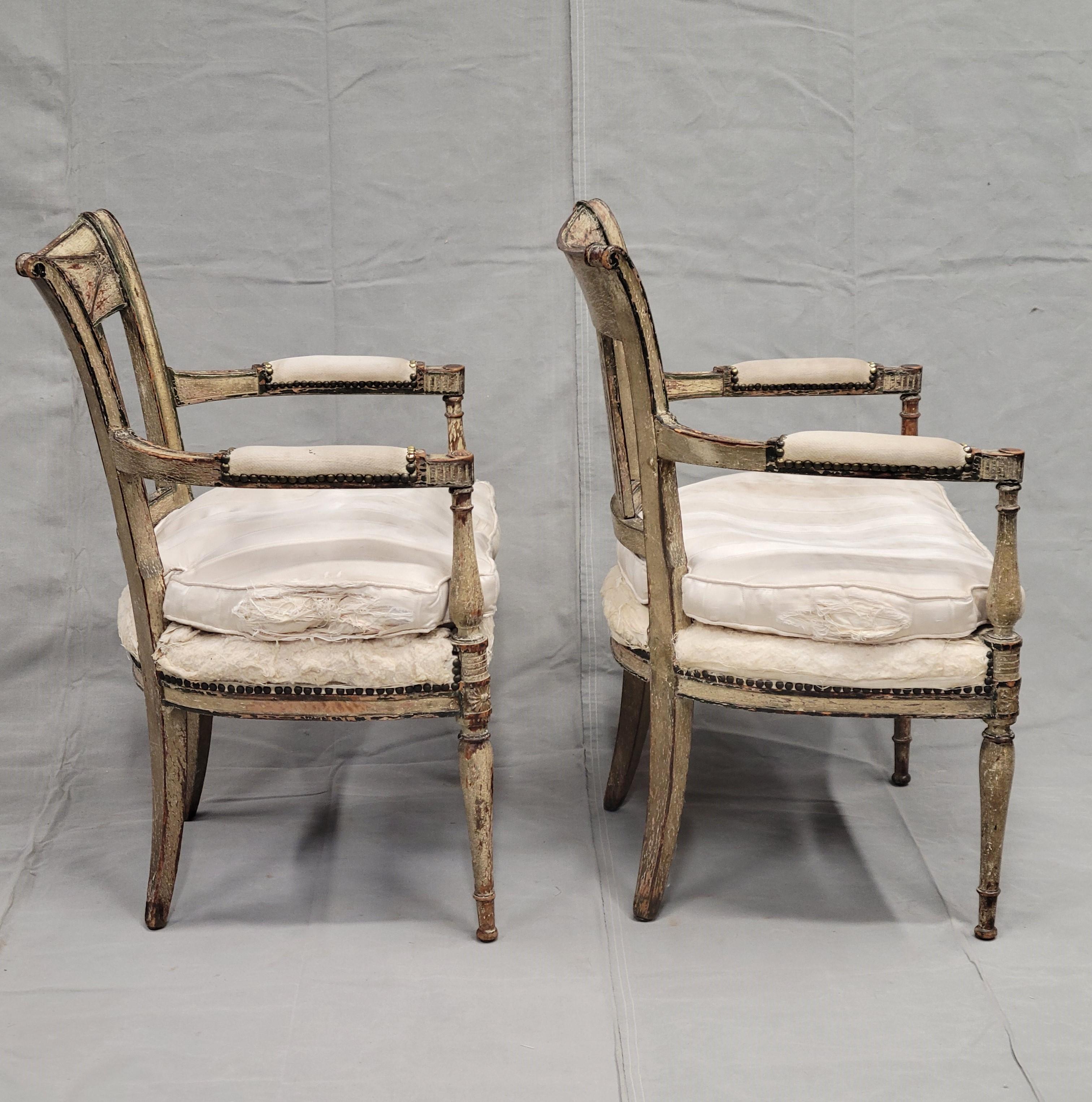 Hand-Crafted Antique Maison Jansen Style French Louis XVI Painted Fauteuil Chairs - a Pair For Sale