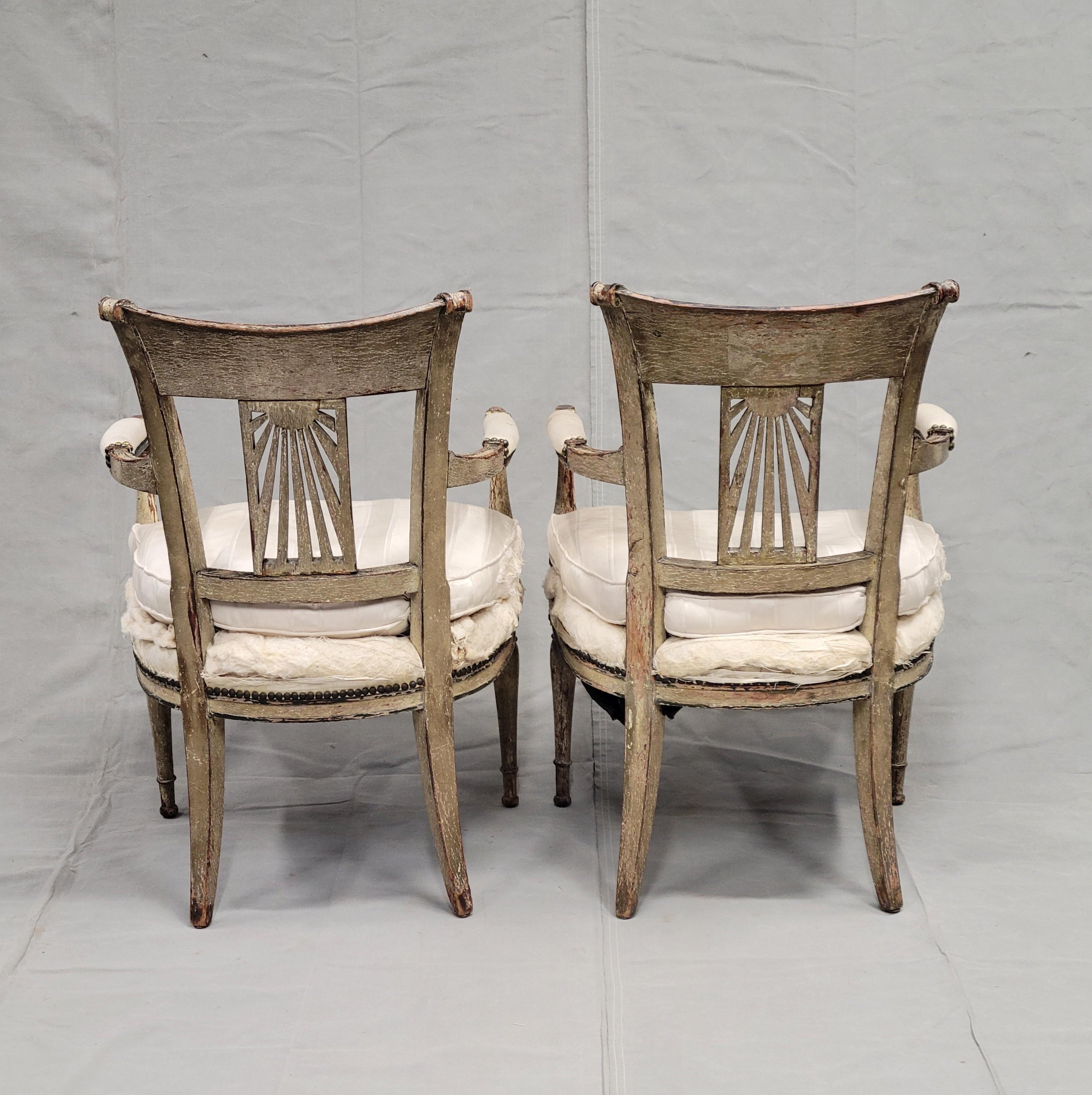 Antique Maison Jansen Style French Louis XVI Painted Fauteuil Chairs - a Pair In Good Condition For Sale In Centennial, CO