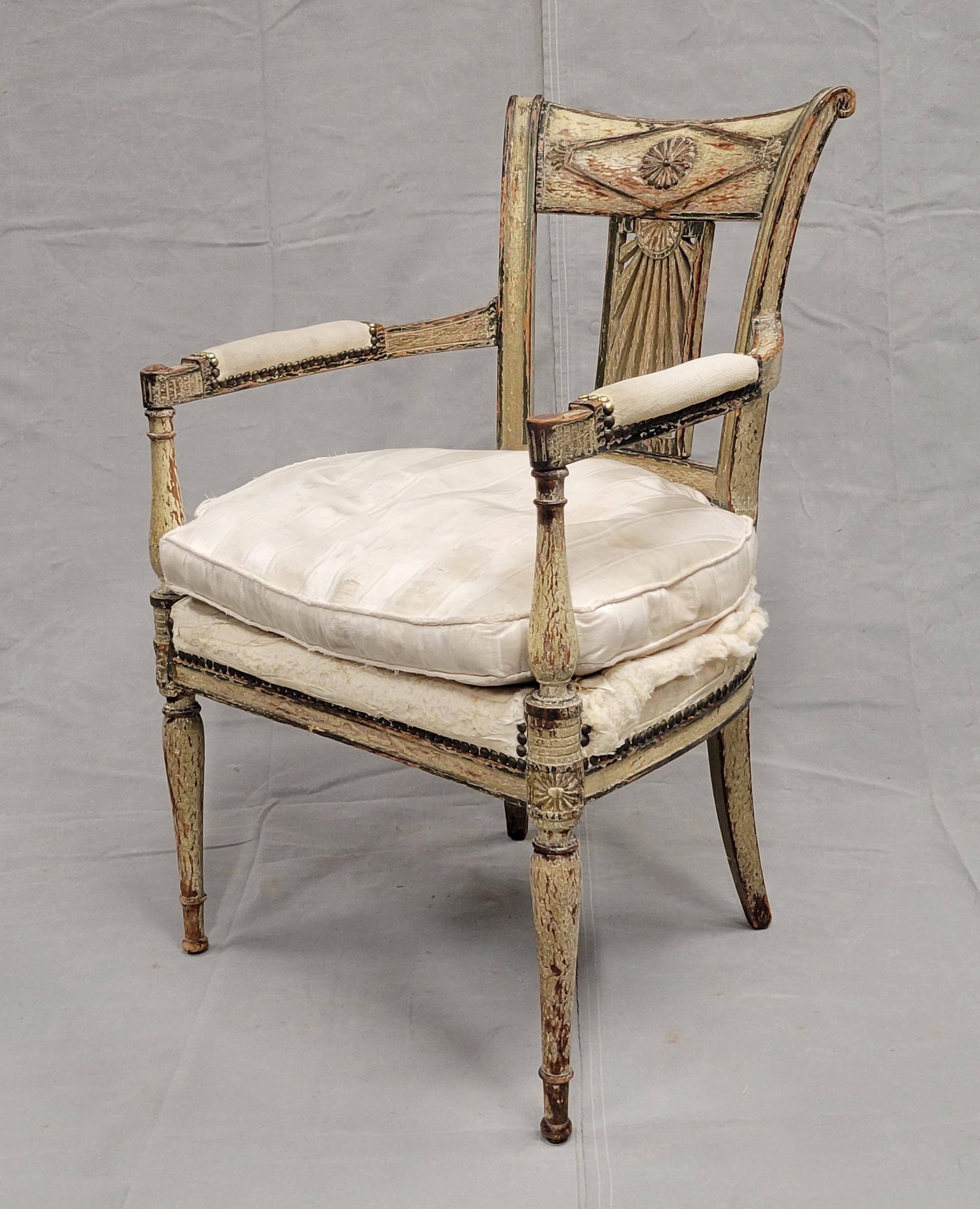 19th Century Antique Maison Jansen Style French Louis XVI Painted Fauteuil Chairs - a Pair For Sale