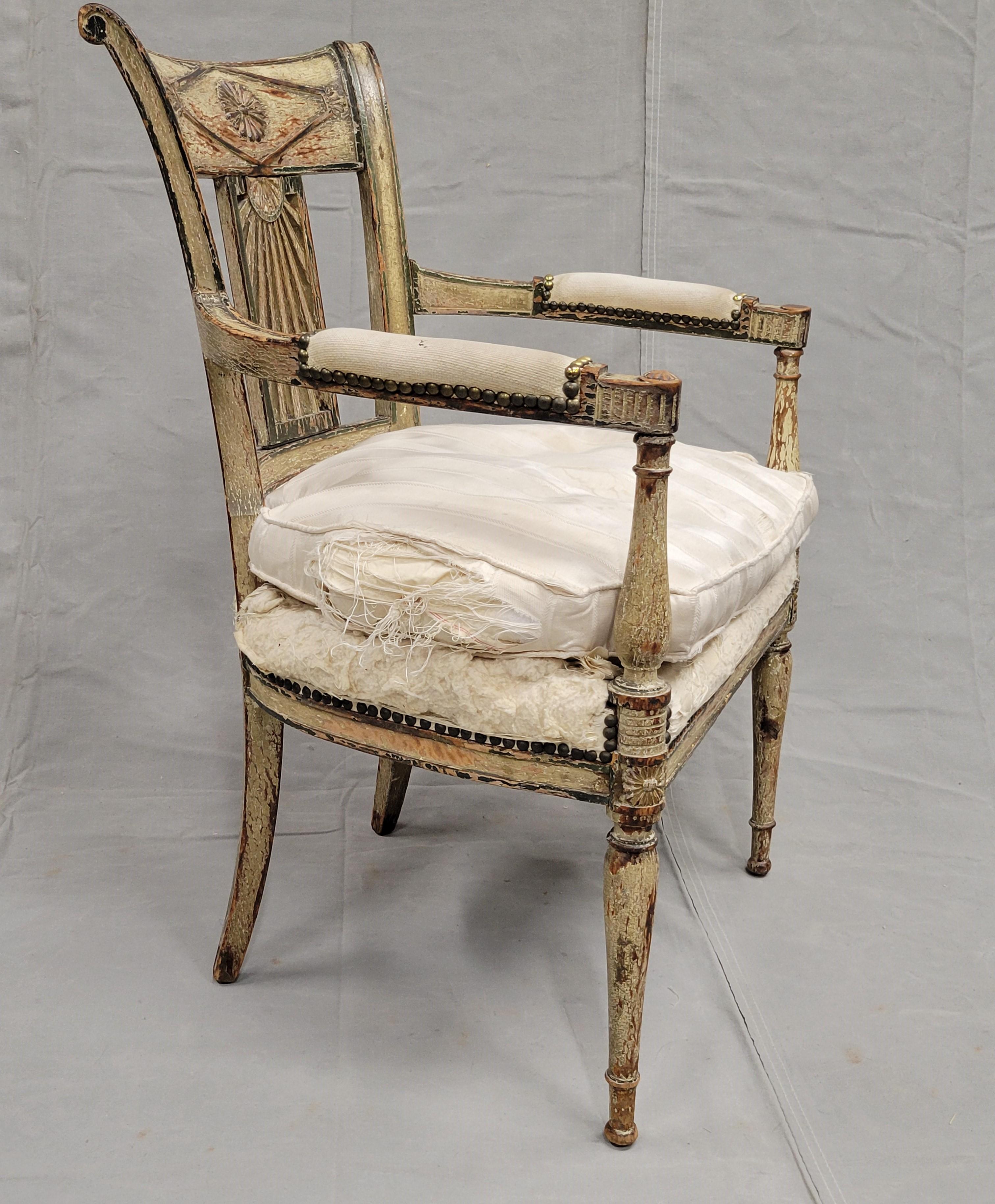 Antique Maison Jansen Style French Louis XVI Painted Fauteuil Chairs - a Pair For Sale 1