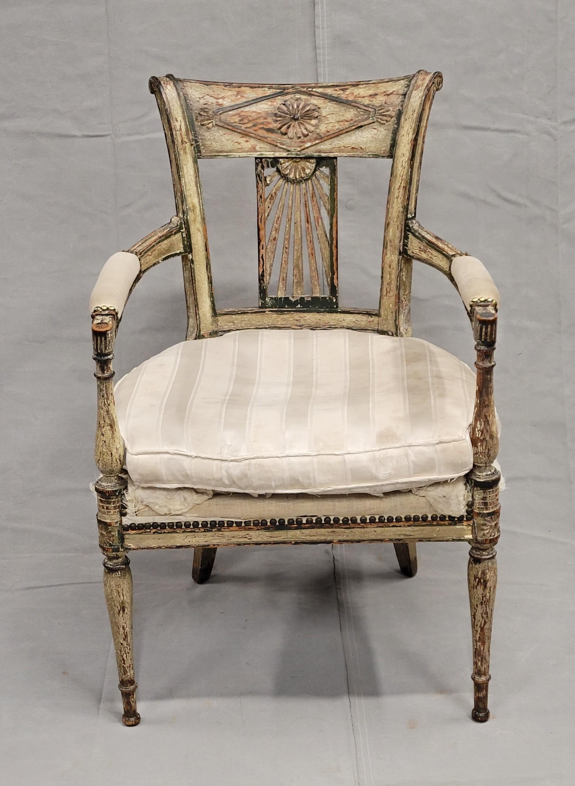 Antique Maison Jansen Style French Louis XVI Painted Fauteuil Chairs - a Pair For Sale 2