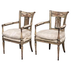 Used Maison Jansen Style French Louis XVI Painted Fauteuil Chairs - a Pair