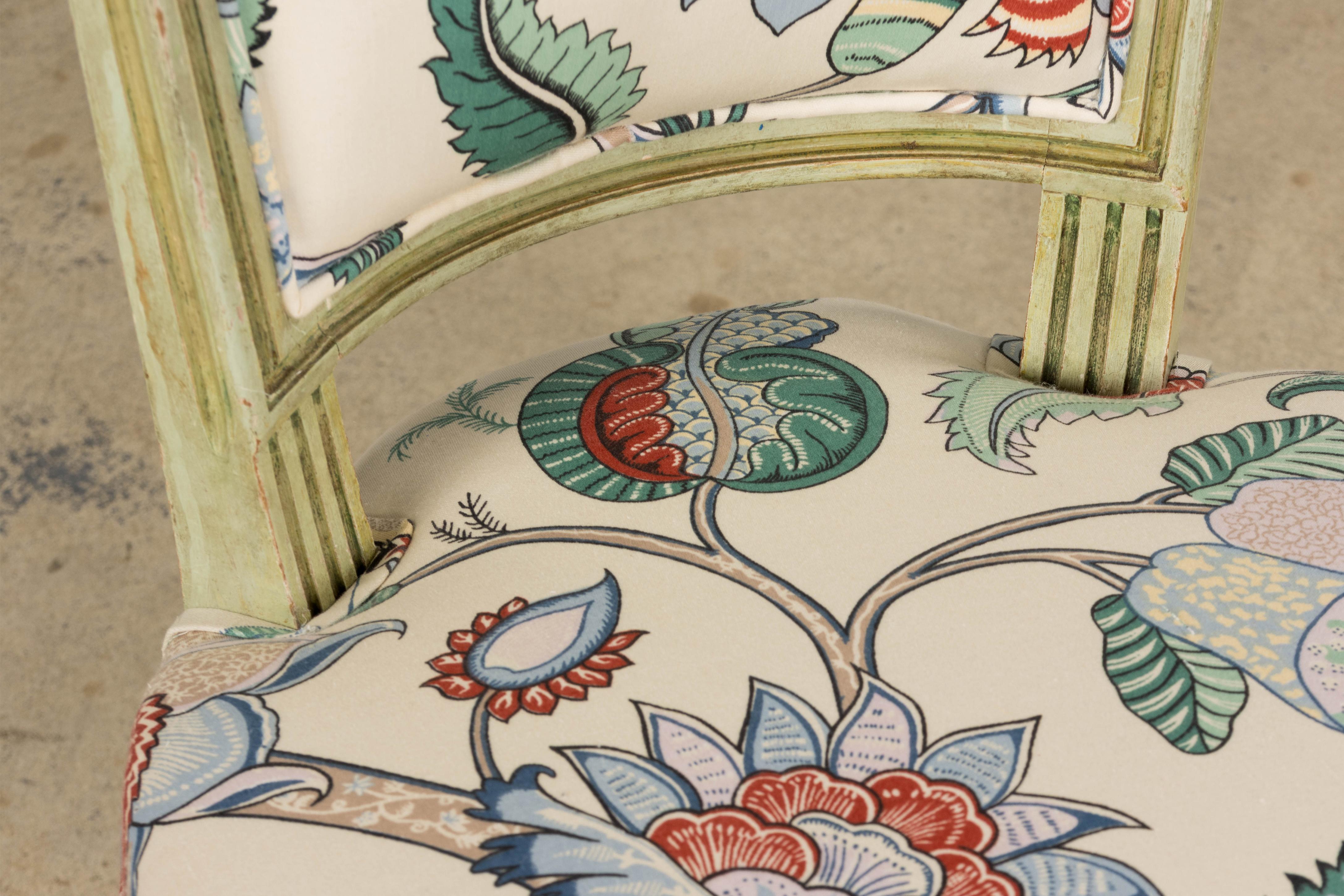 Antique French Louis XVI Painted Green Dining Chairs in Floral Fabric- Set of 6 in vendita 8