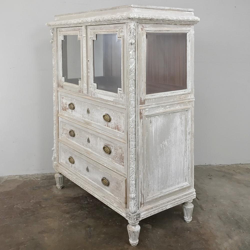 Hand-Carved Antique French Louis XVI Painted Linen Chest
