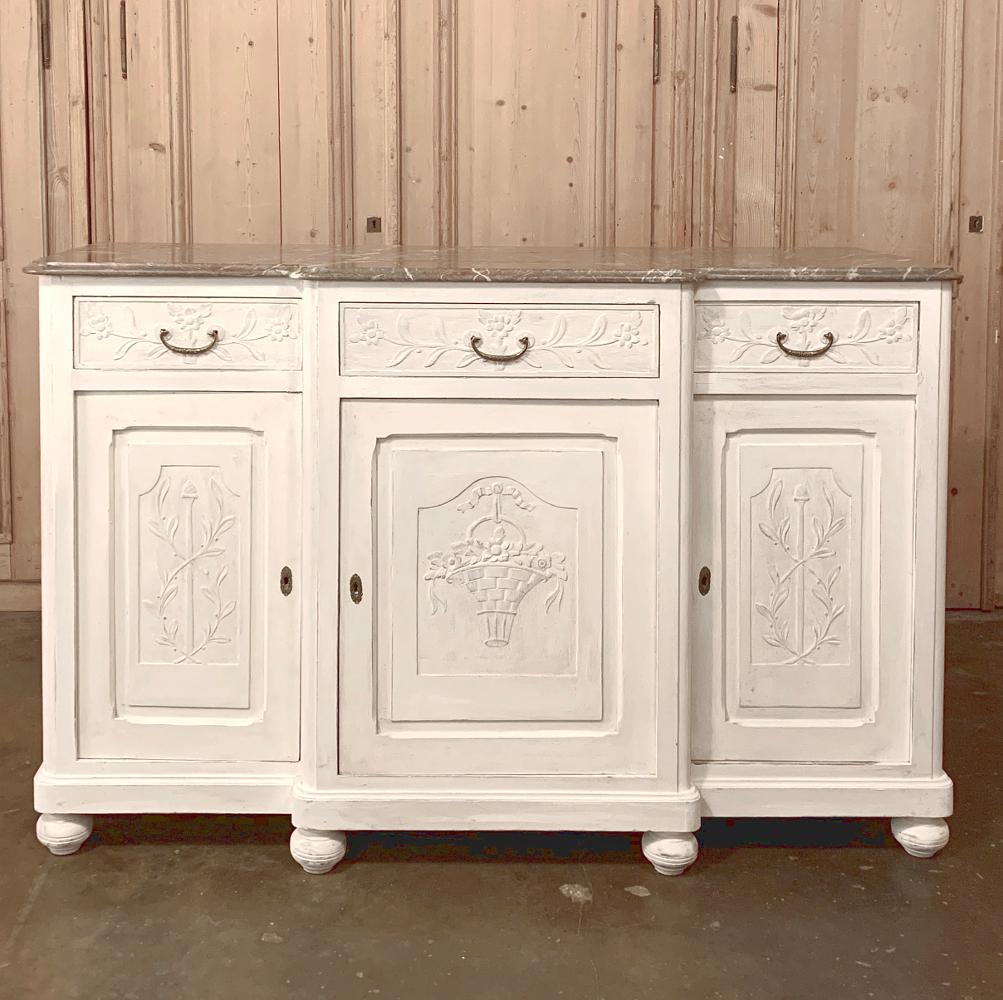 Antique French Louis XVI Painted Marble-Top Buffet In Good Condition In Dallas, TX