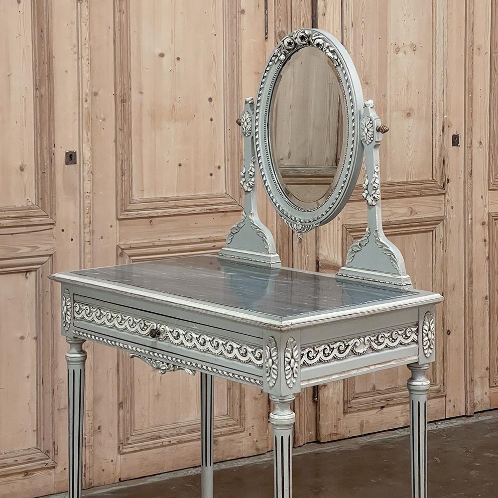 Antique French Louis XVI Painted Marble Top Vanity For Sale 6