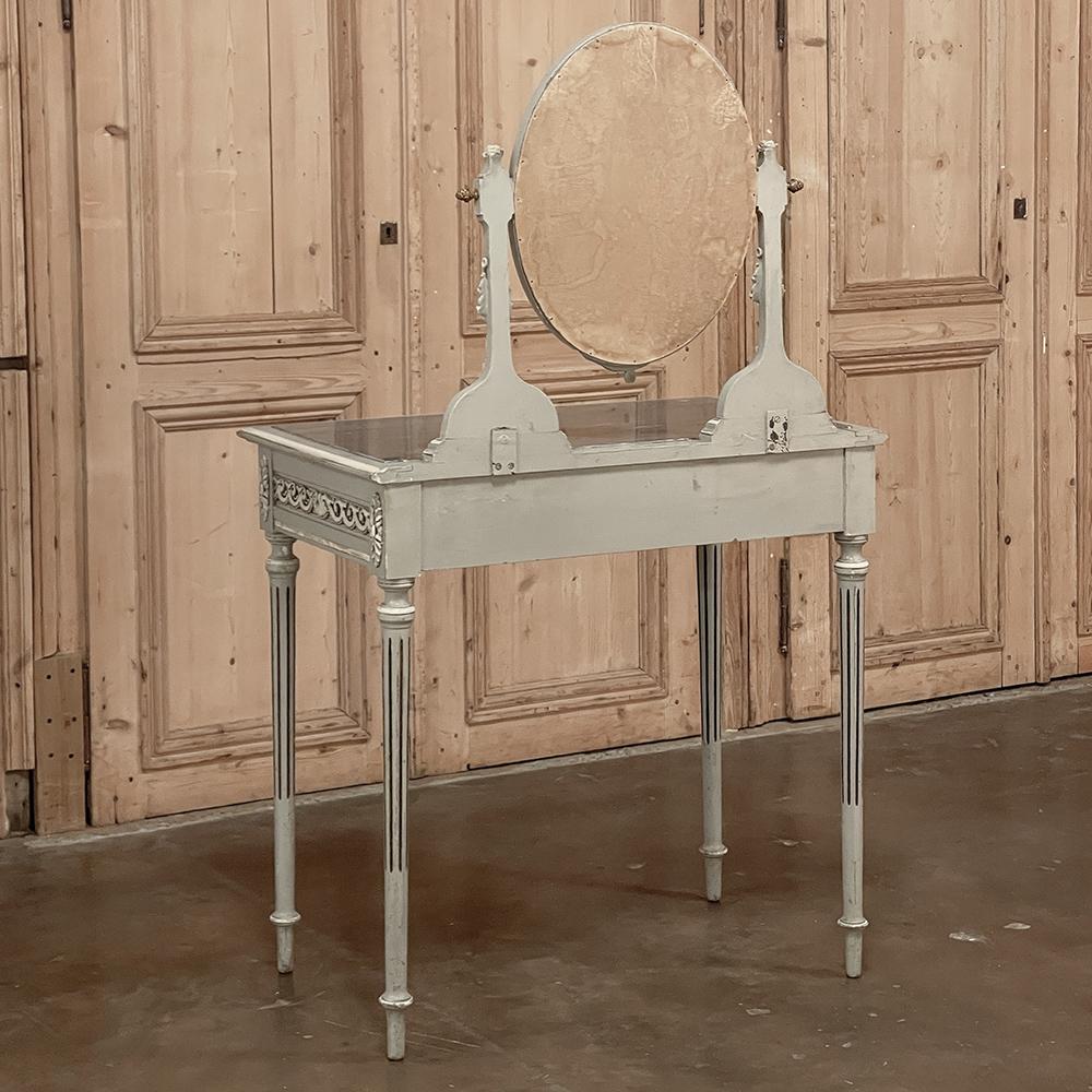 Antique coiffeuse française Louis XVI à plateau en marbre peint en vente 11