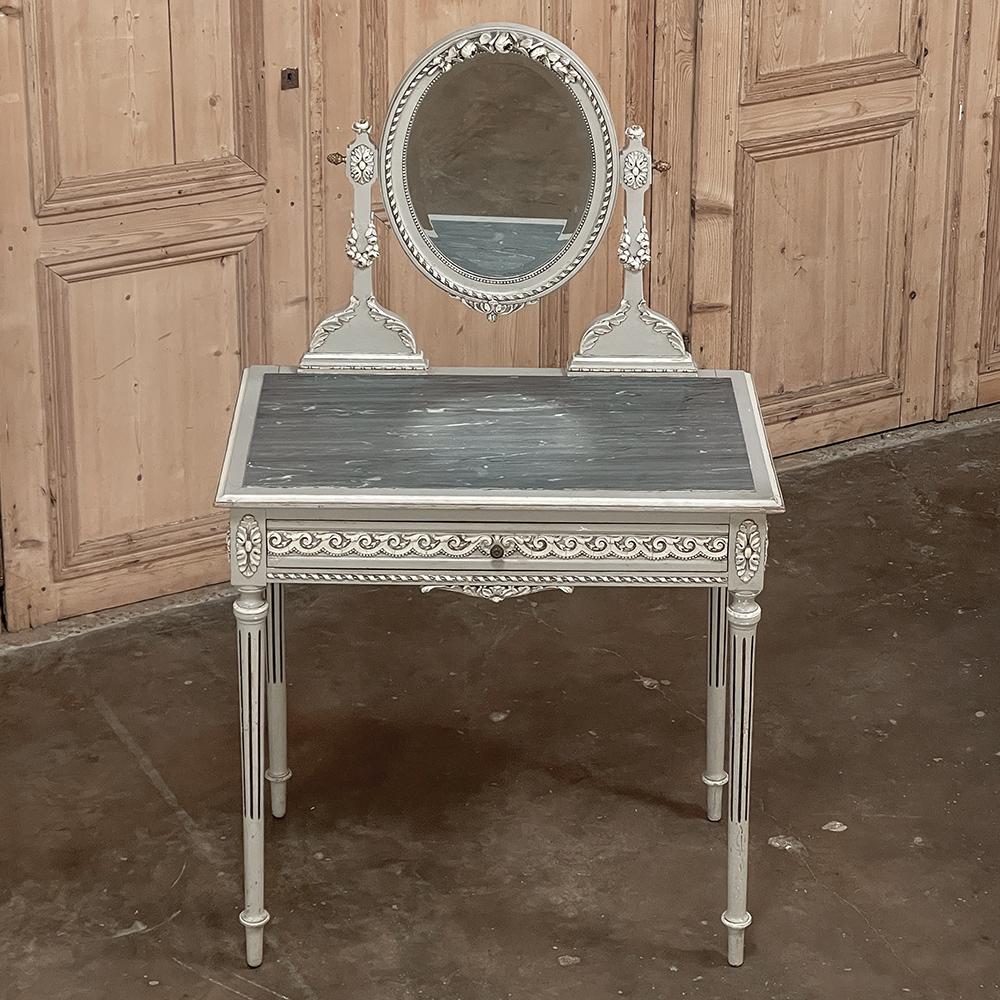 Antique French Louis XVI Painted Marble Top Vanity In Good Condition For Sale In Dallas, TX