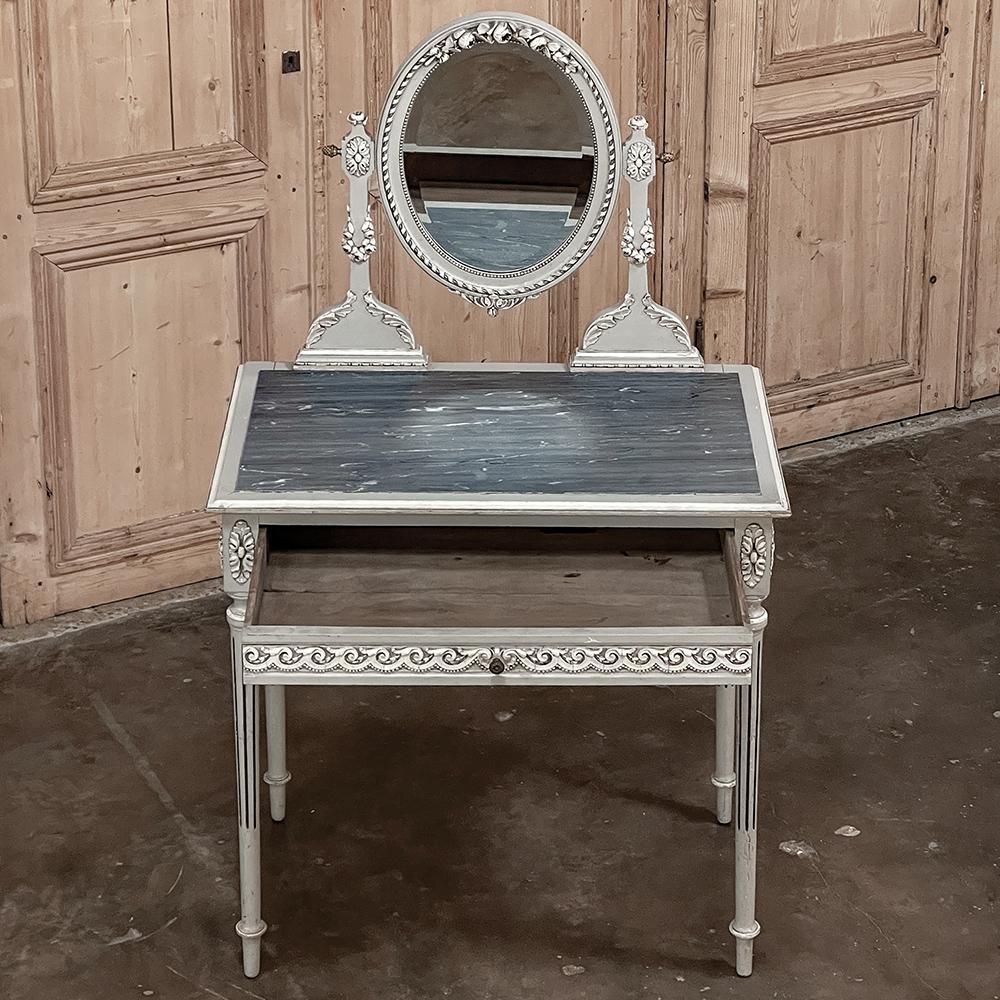 20th Century Antique French Louis XVI Painted Marble Top Vanity For Sale