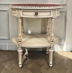 Antique French Louis XVI Painted Oval Side Table with Leather Top