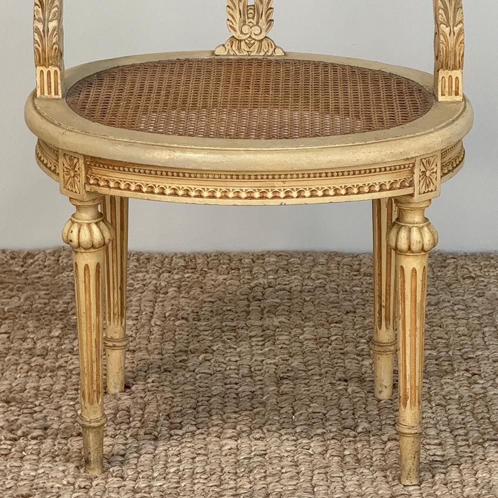 Antique French Louis XVI Painted Vanity Chair with Cane For Sale 8