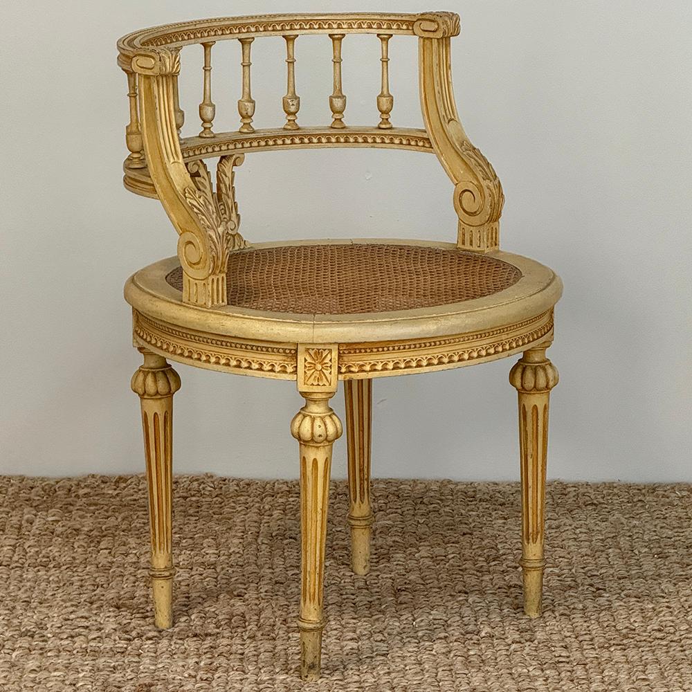 Antique French Louis XVI Painted Vanity Chair with Cane In Good Condition For Sale In Dallas, TX