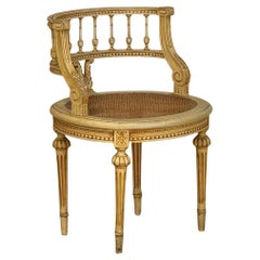 Ancienne chaise de coiffeuse française peinte Louis XVI avec canne