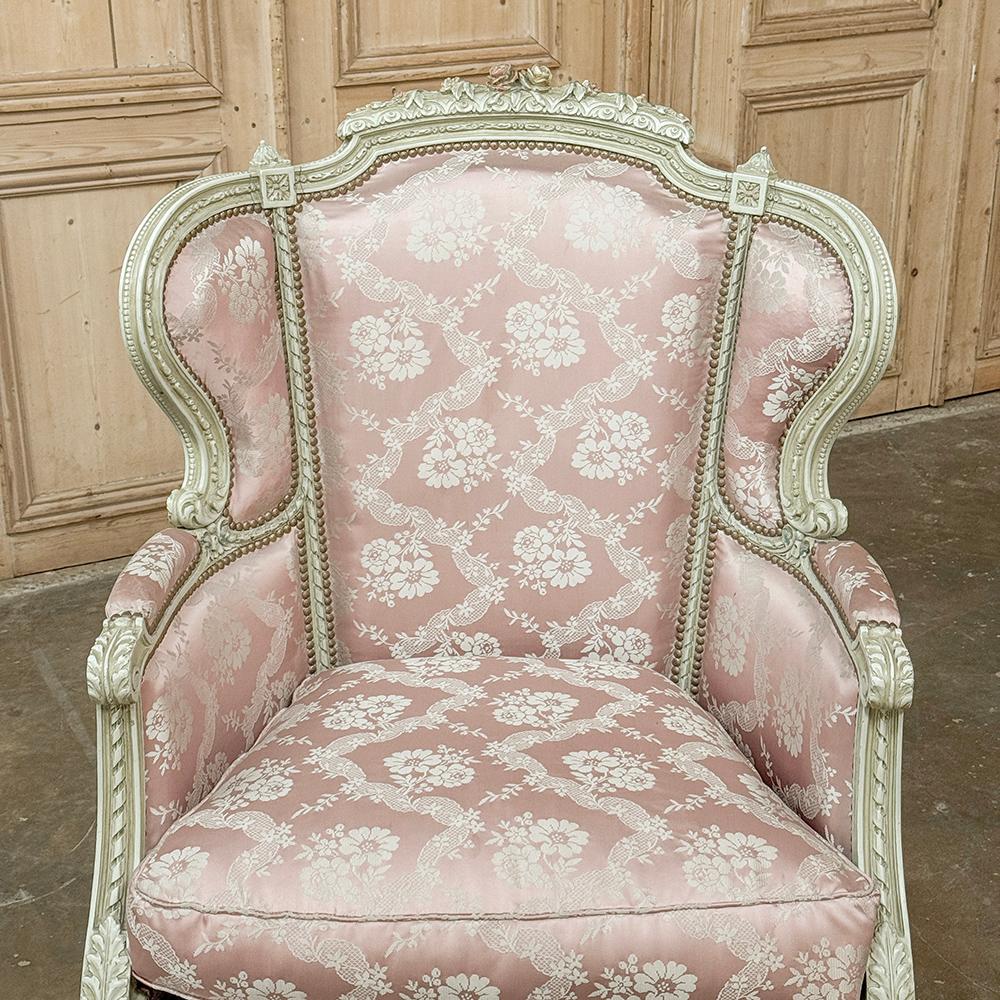 Antique French Louis XVI Painted Wingback Bergere ~ Armchair For Sale 4