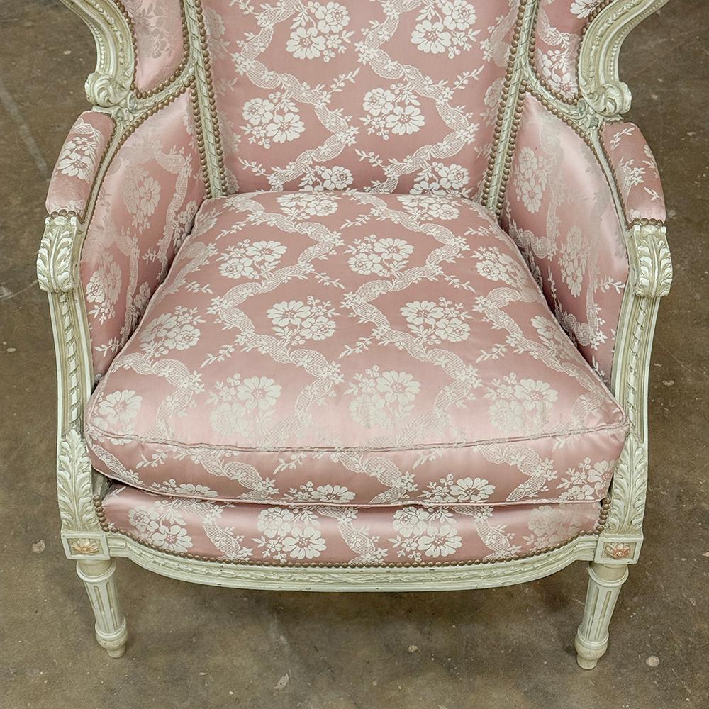 Antique French Louis XVI Painted Wingback Bergere ~ Armchair For Sale 5
