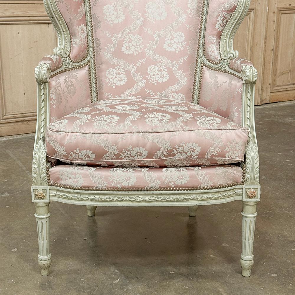Antique French Louis XVI Painted Wingback Bergere ~ Armchair For Sale 6