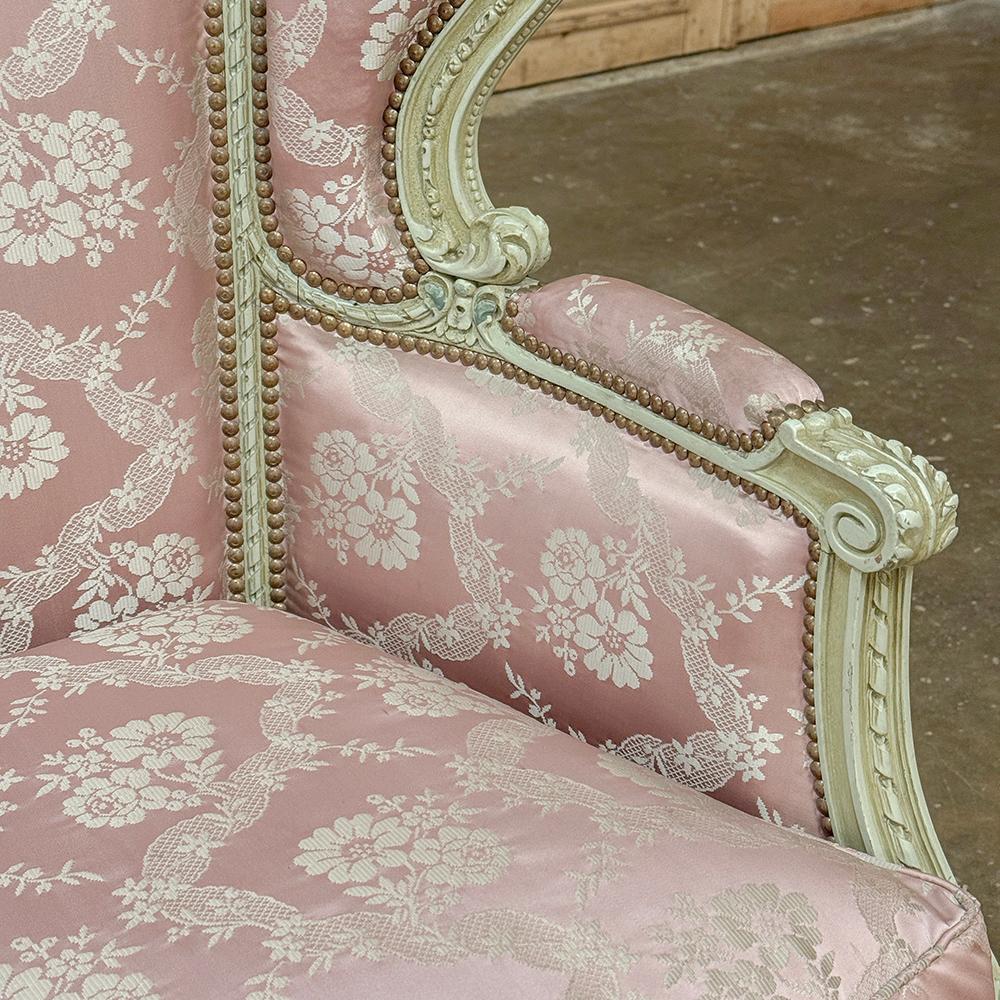 Antique French Louis XVI Painted Wingback Bergere ~ Armchair For Sale 8