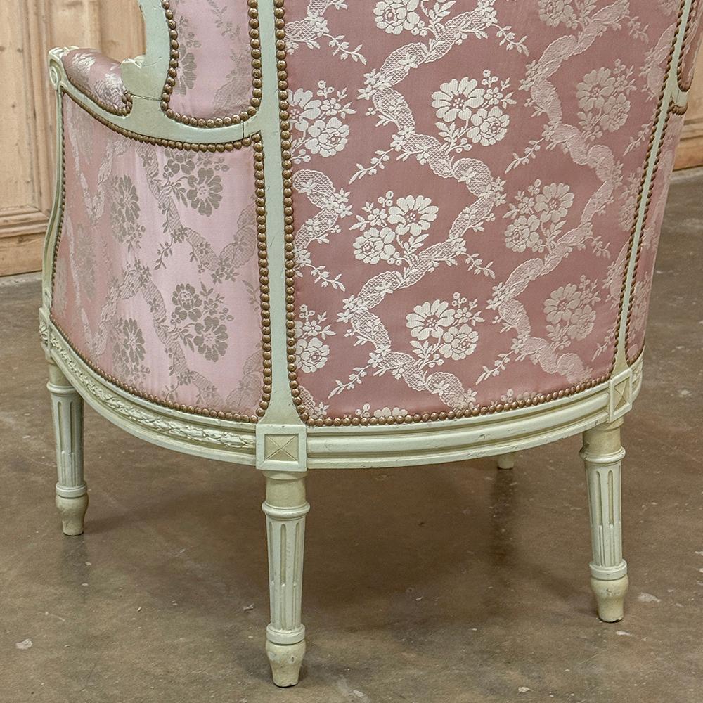 Antique French Louis XVI Painted Wingback Bergere ~ Armchair For Sale 11