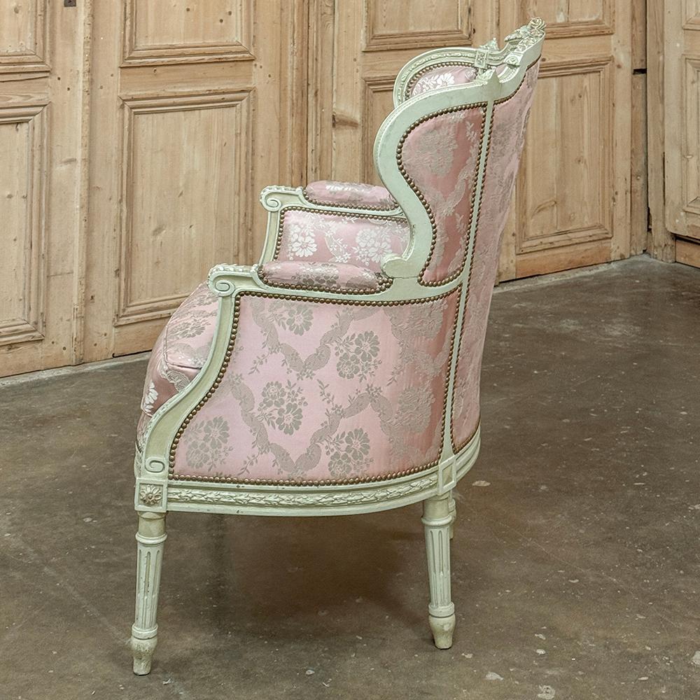 20th Century Antique French Louis XVI Painted Wingback Bergere ~ Armchair For Sale