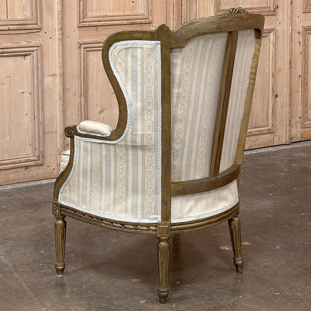 Antique French Louis XVI Painted Wingback Bergere ~ Armchair For Sale 2