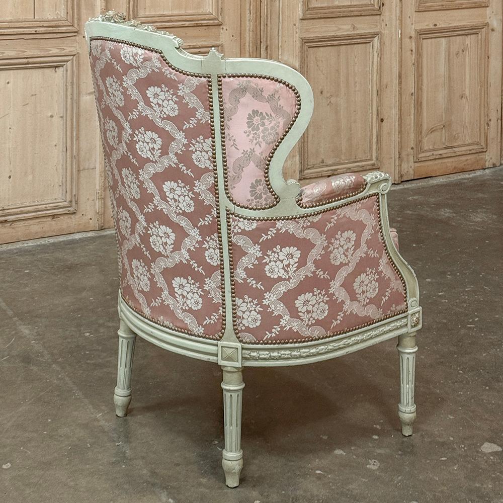 Antique French Louis XVI Painted Wingback Bergere ~ Armchair For Sale 2