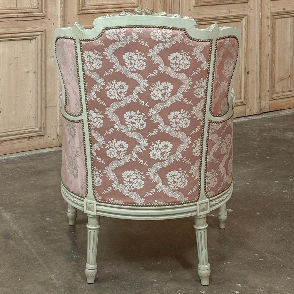 Antique French Louis XVI Painted Wingback Bergere ~ Armchair For Sale 3
