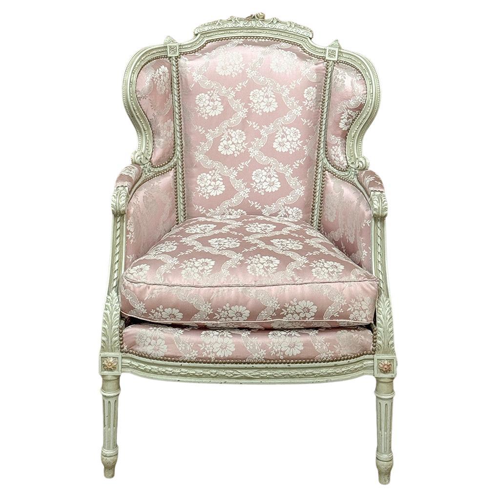 Antique French Louis XVI Painted Wingback Bergere ~ Armchair