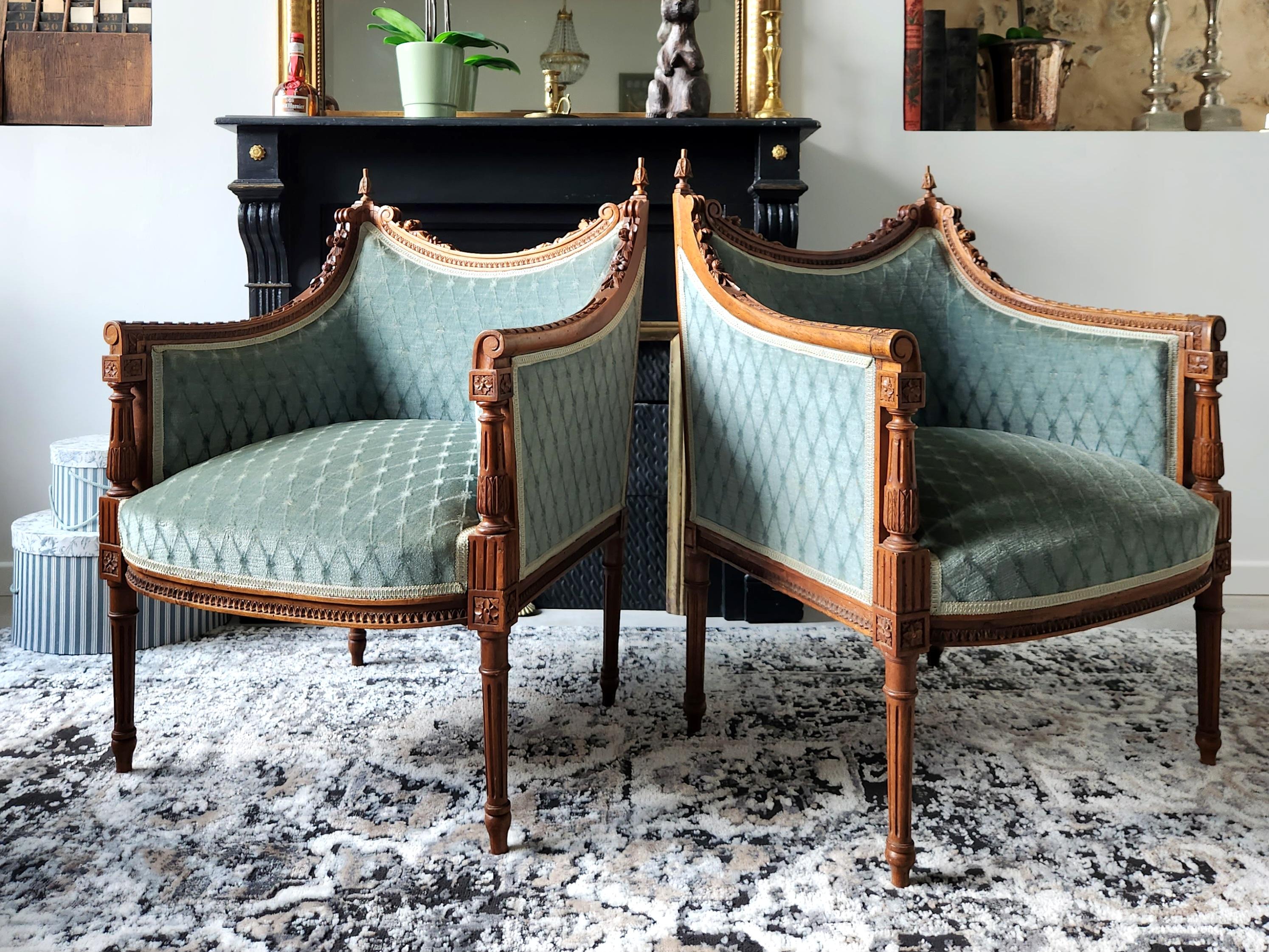 Napoleon III Antique French Louis XVI Pair Of Armchair, 19th Century For Sale