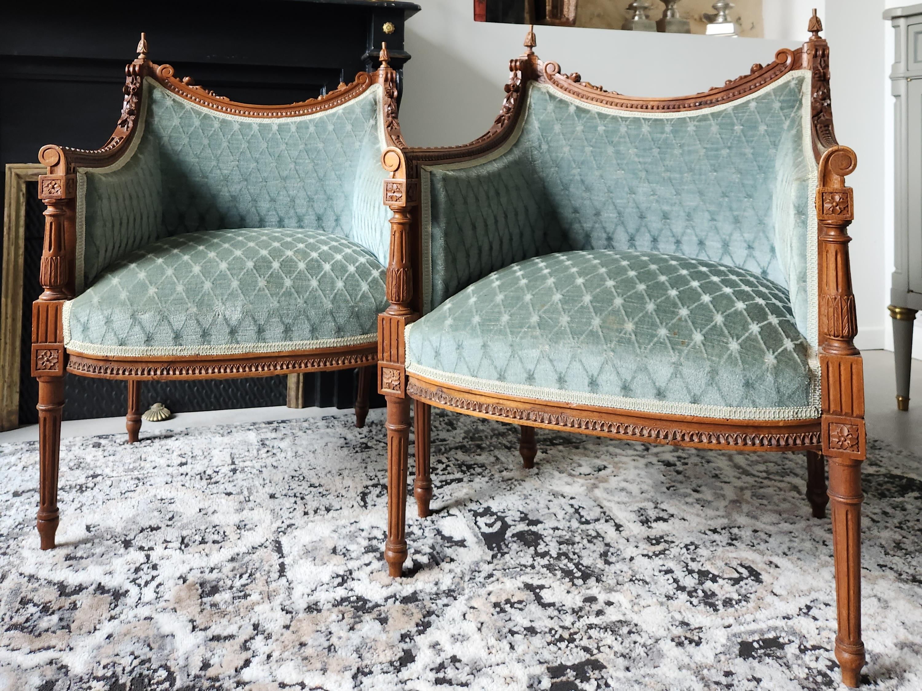 Mid-19th Century Antique French Louis XVI Pair Of Armchair, 19th Century For Sale
