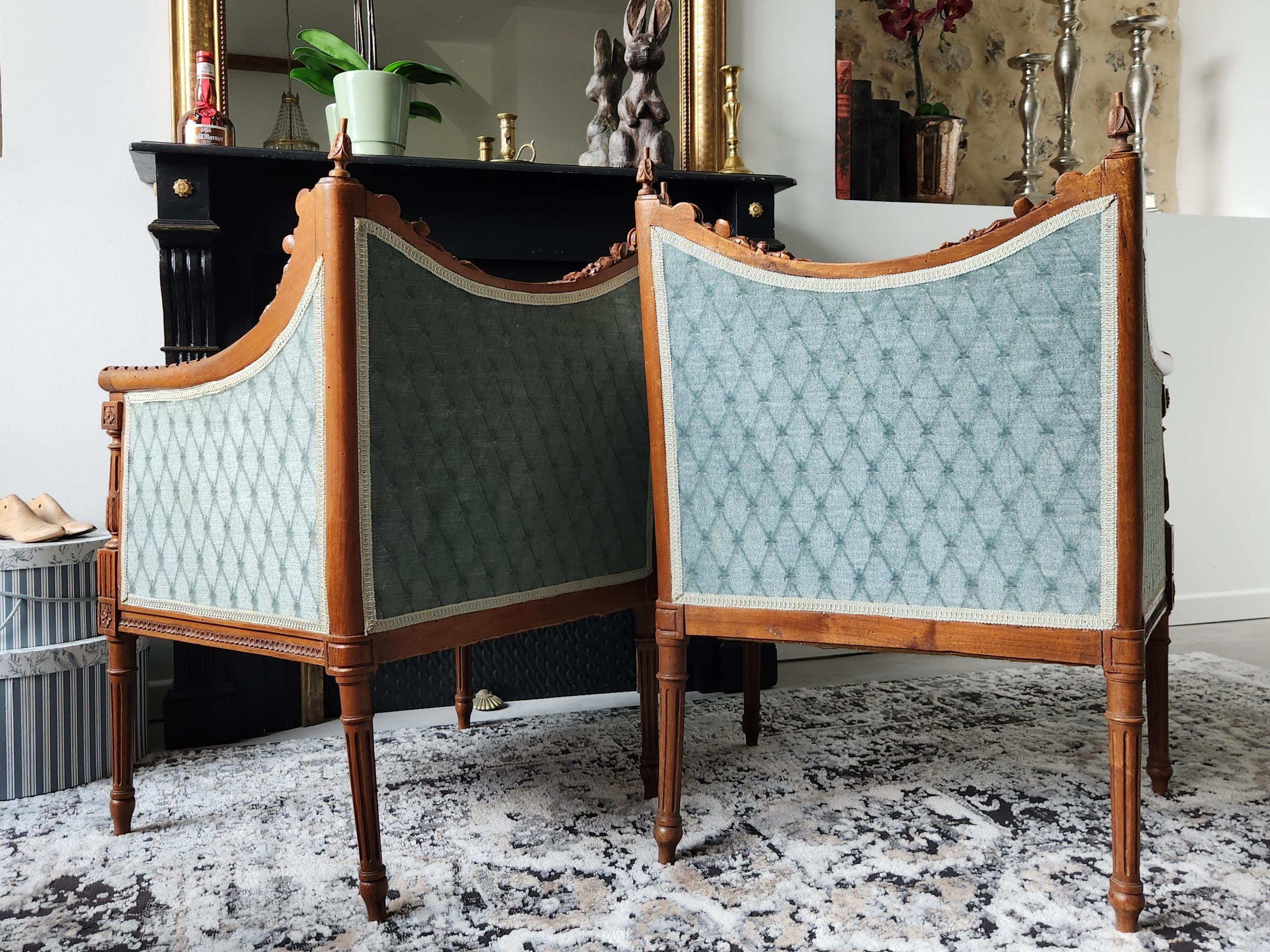 Antique French Louis XVI Pair Of Armchair, 19th Century For Sale 1