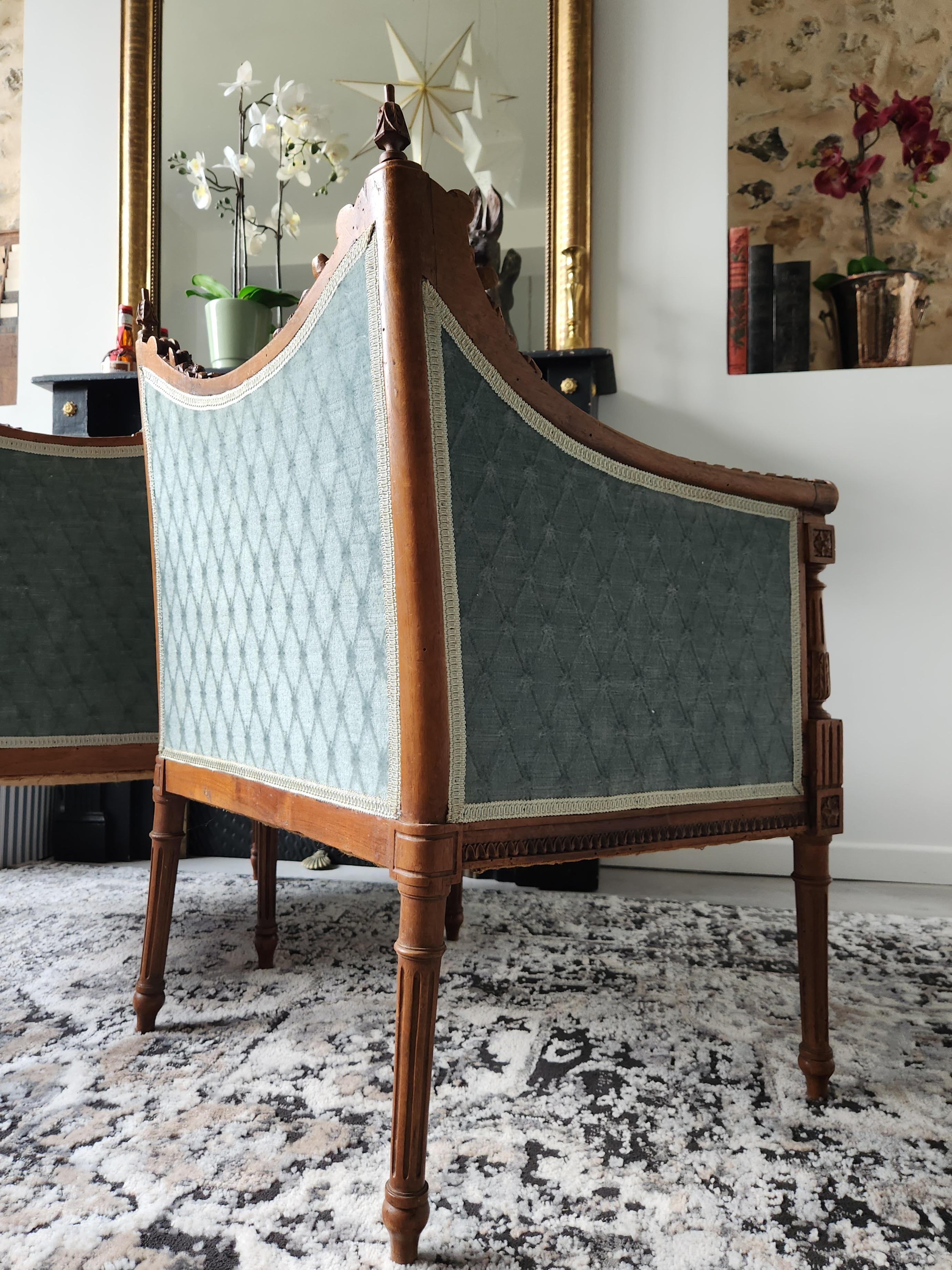 Antique French Louis XVI Pair Of Armchair, 19th Century For Sale 2