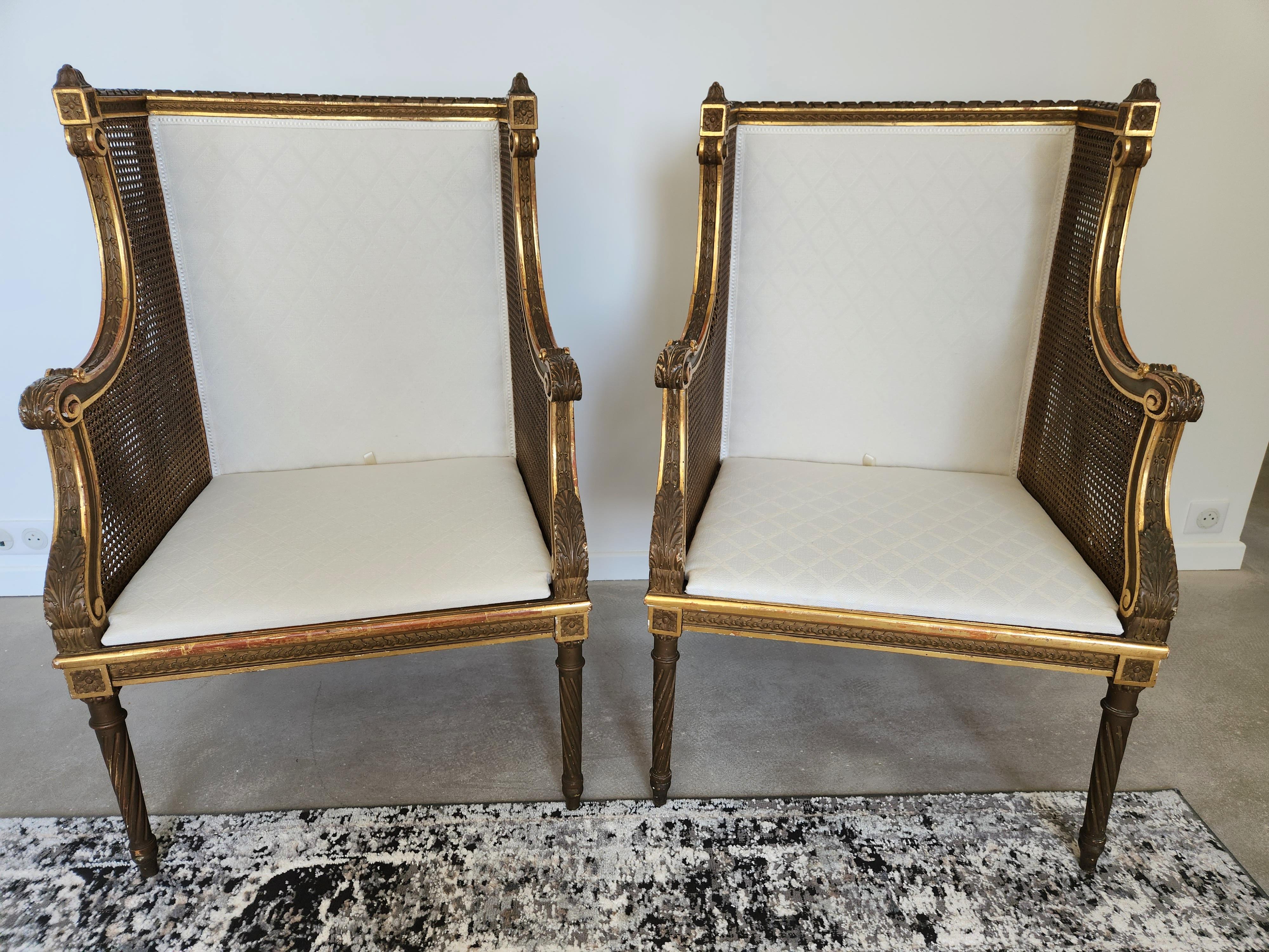 Antique French Louis XVI Pair Of Armchair, Gilded Wood, 18th Century For Sale 13
