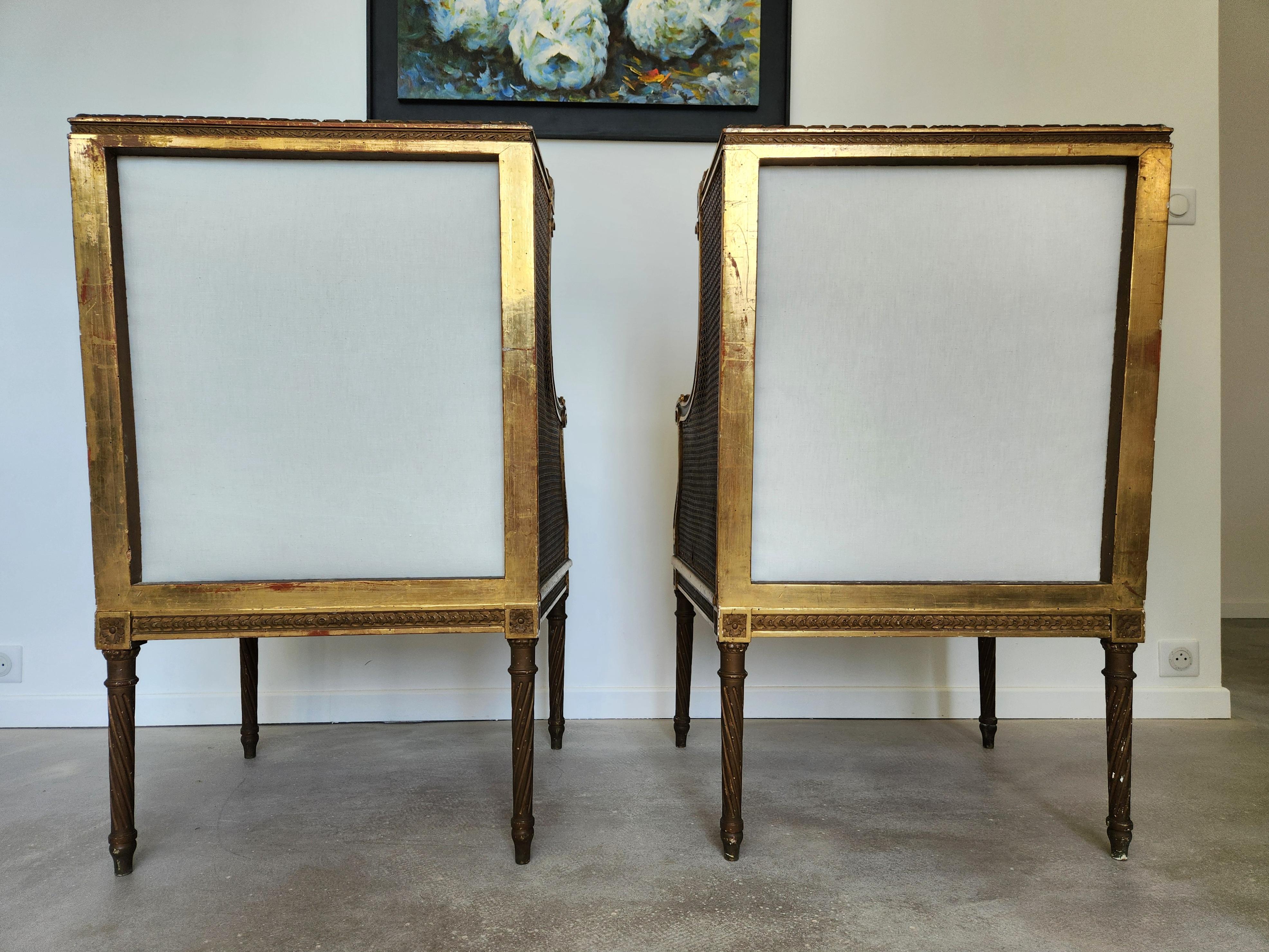 Antique French Louis XVI Pair Of Armchair, Gilded Wood, 18th Century For Sale 1
