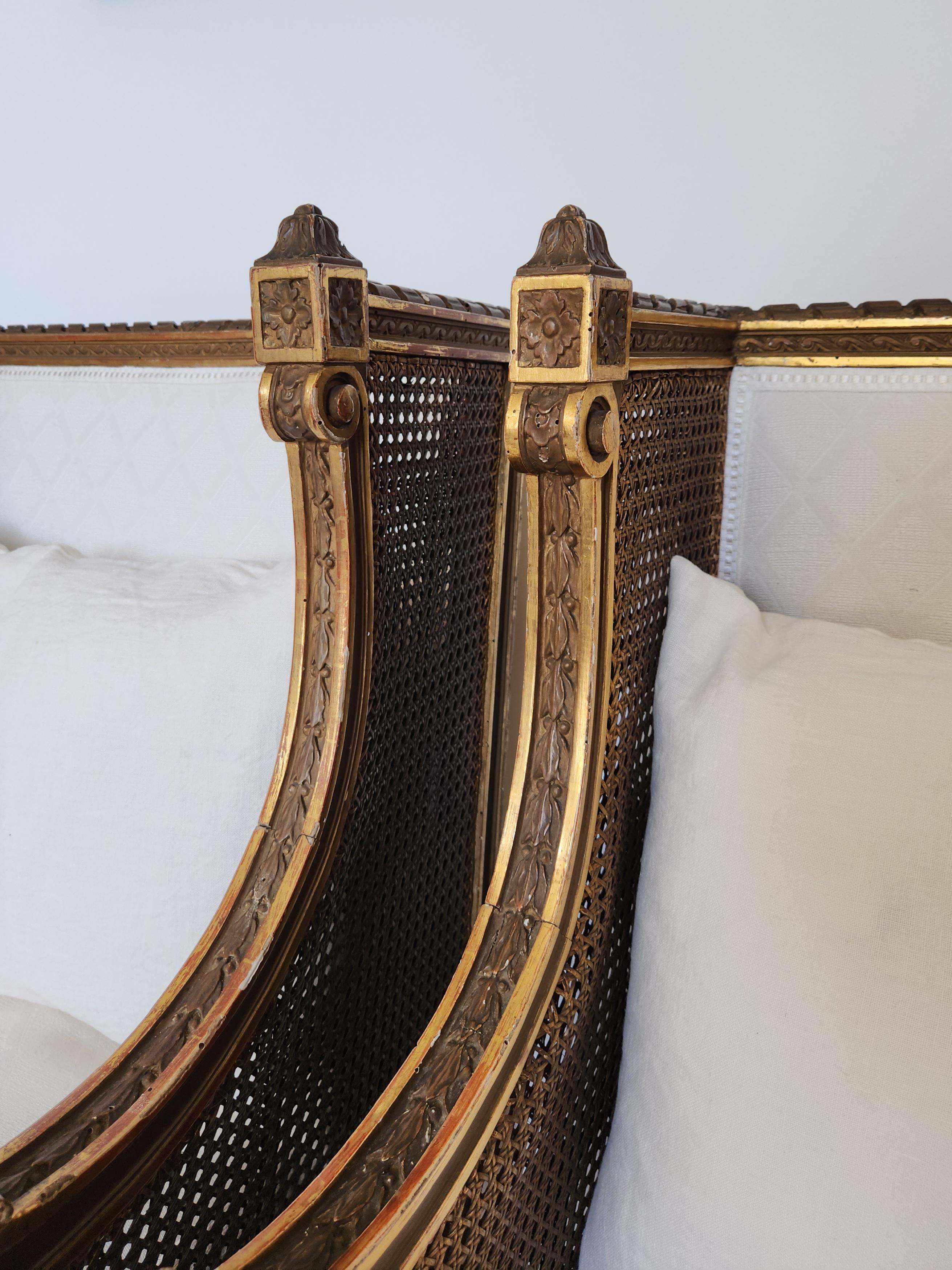 Antique French Louis XVI Pair Of Armchair, Gilded Wood, 18th Century For Sale 5