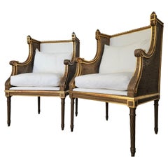 Paire de fauteuils français anciens Louis XVI, bois doré, 18ème siècle