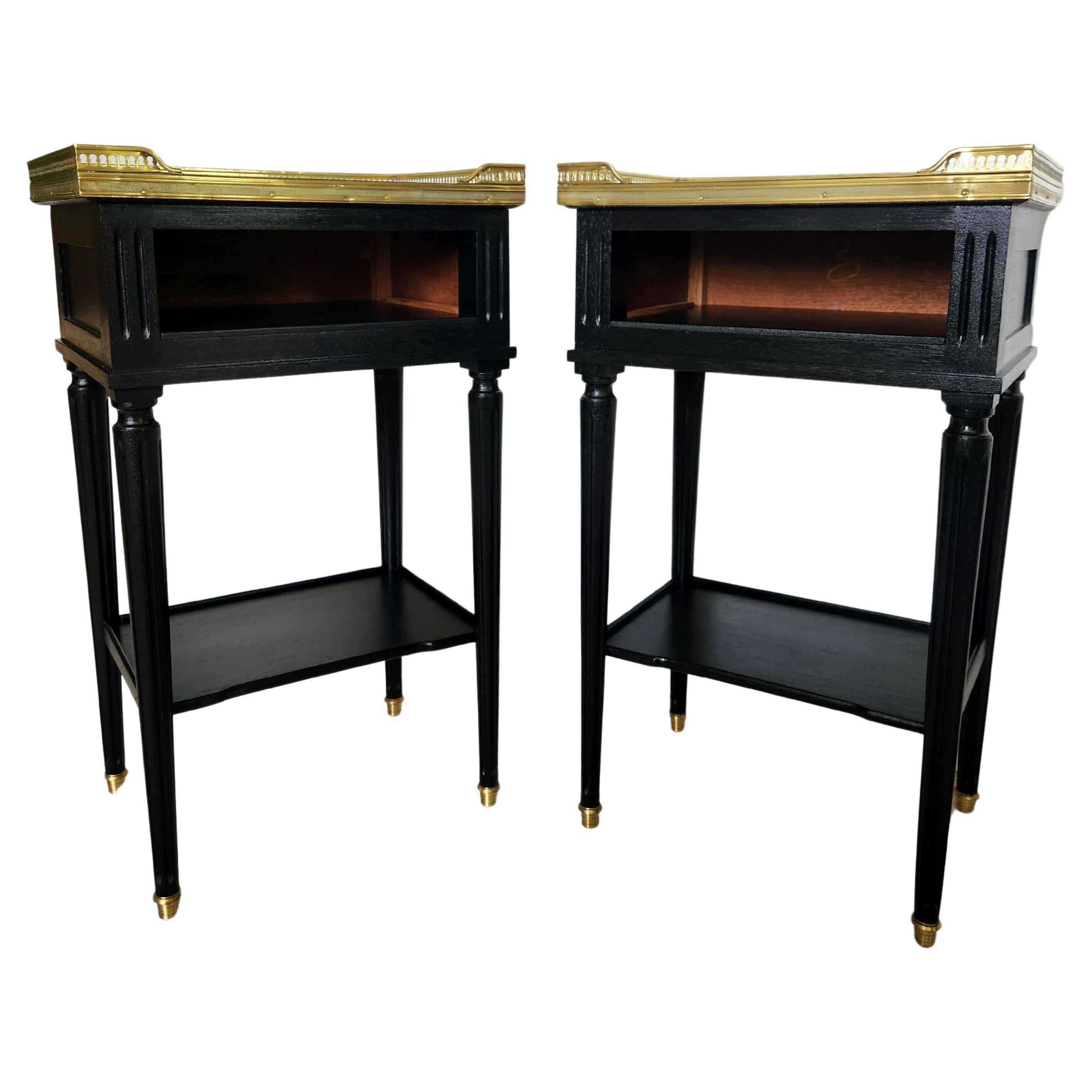 Antique French Louis XVI Pair Of Nightstands End Tables Marble & Bronze