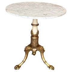 Antique French Louis XVI Parcel Gilt and Painted Side Table with Marble to