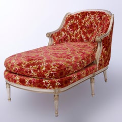 Antique French Louis XVI Parcel Gilt Upholstered Recamier, C1920