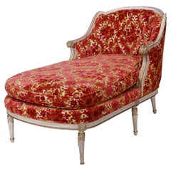 Antique French Louis XVI Parcel Gilt Upholstered Recamier, C1920