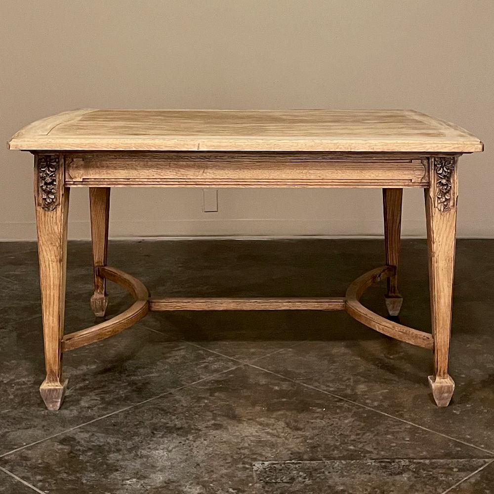 Hand-Carved Antique French Louis XVI Parquet Table in Stripped Oak For Sale