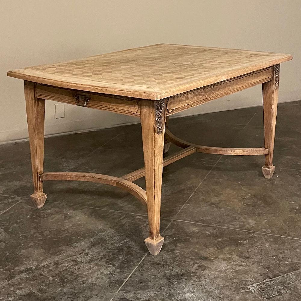 Antique French Louis XVI Parquet Table in Stripped Oak In Good Condition For Sale In Dallas, TX