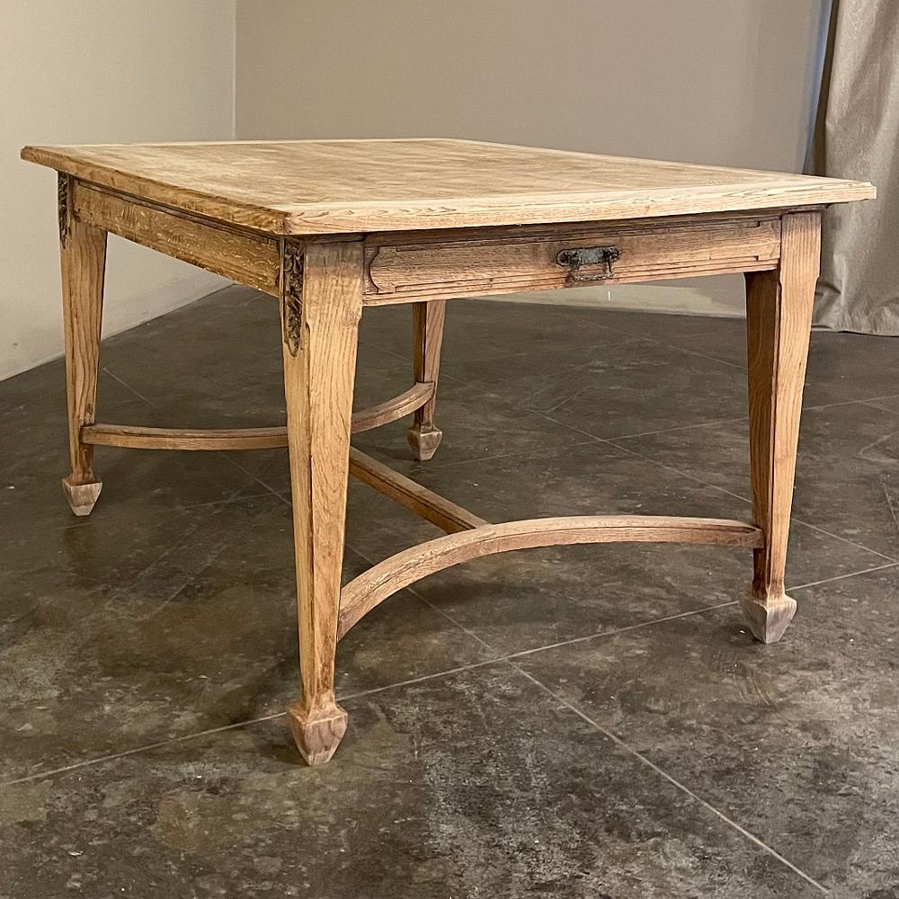 20th Century Antique French Louis XVI Parquet Table in Stripped Oak For Sale