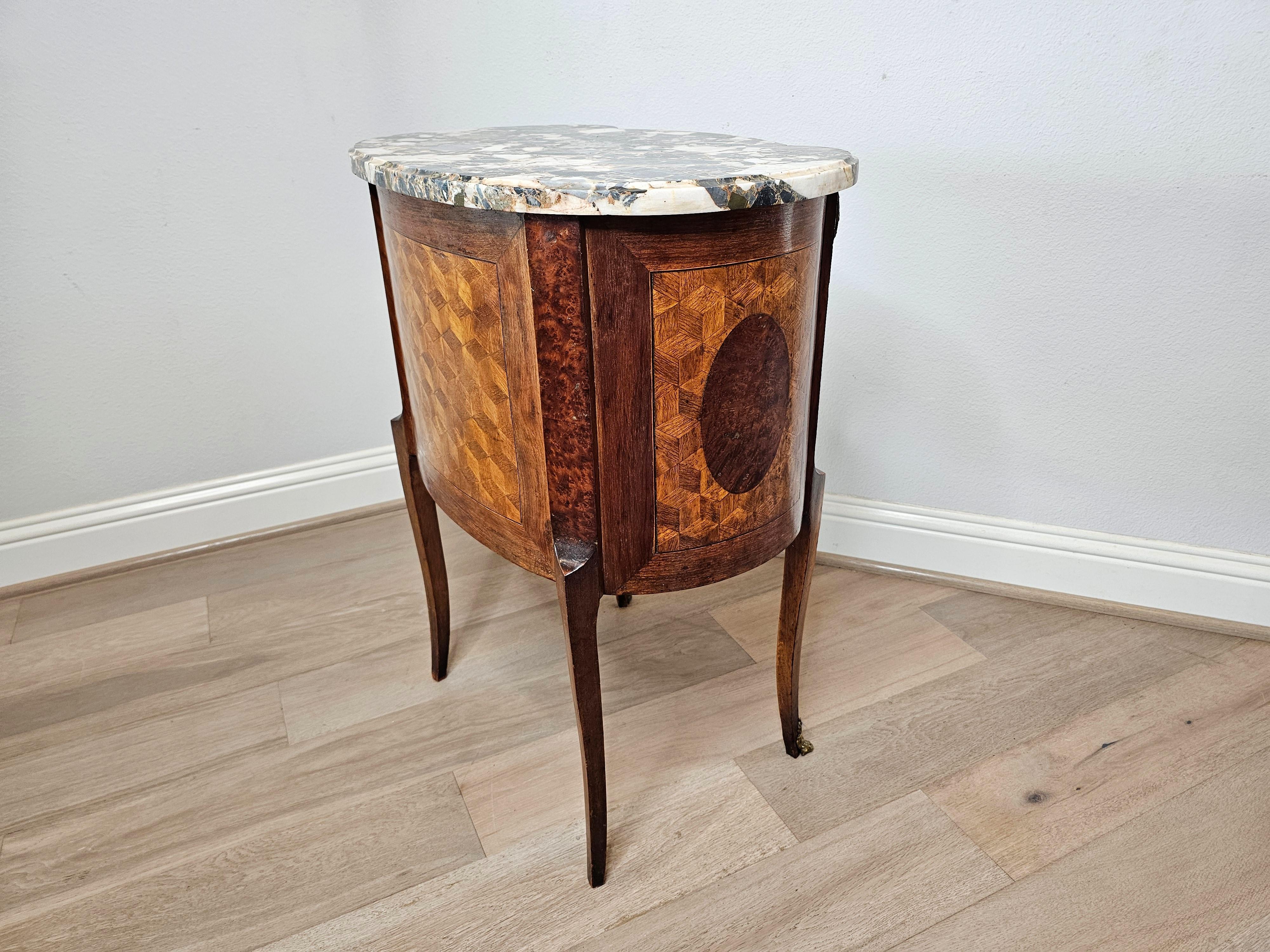 Antique French Louis XVI Parquetry Inlaid Nightstand Side Table 4